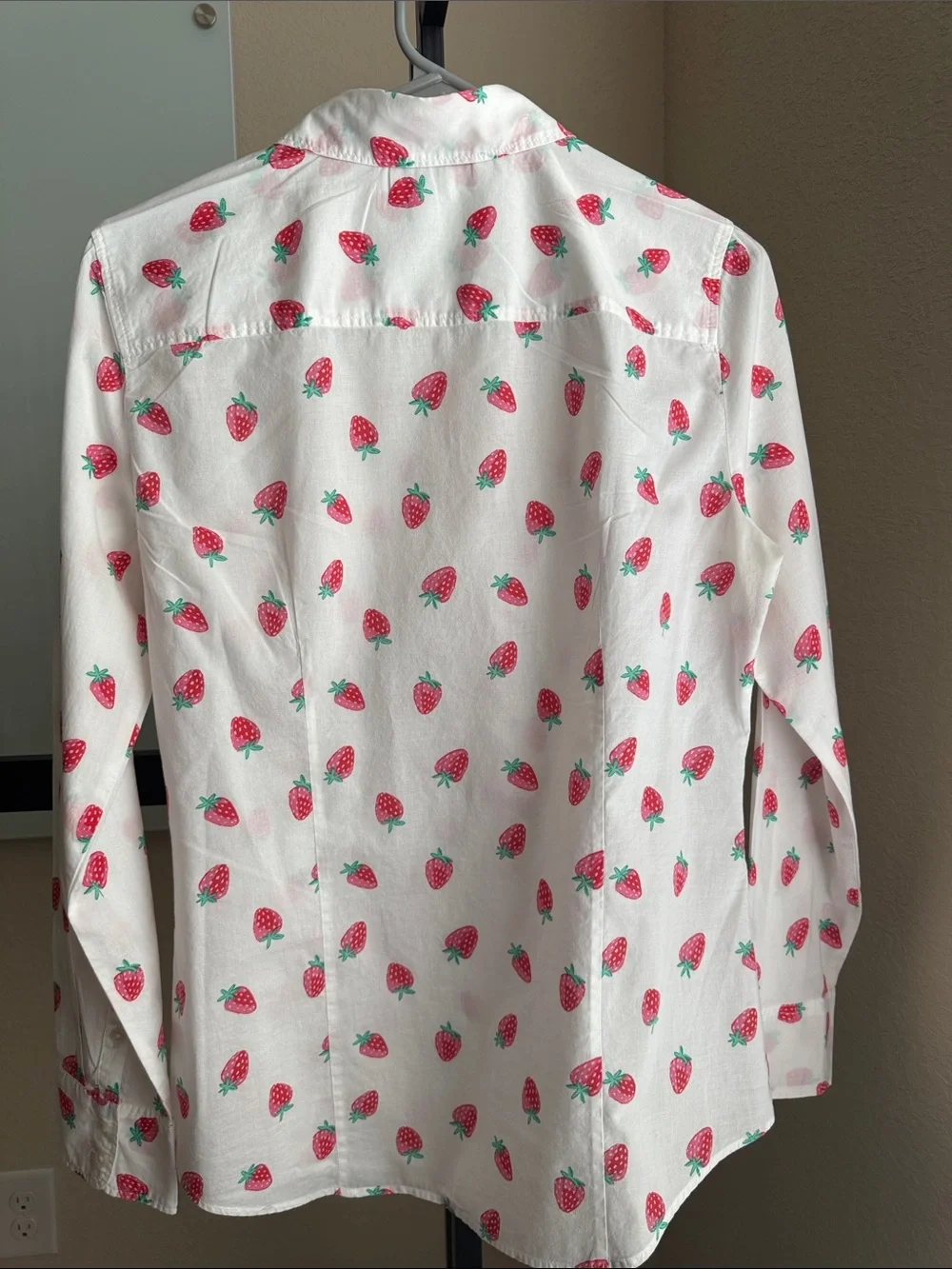 J. Crew White Button-Down Shirt with Red Strawberry Print, slim fit 20 in ptp - Picture 4 of 5